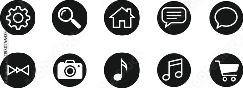 Collection of web application icons in black and white