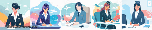 vector of a flight attendant writing at a desk