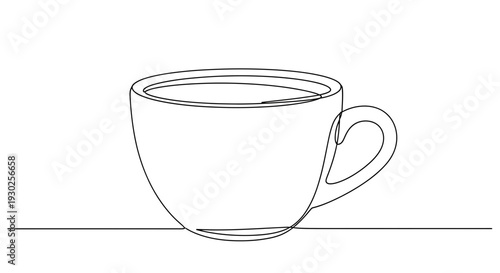 Minimalist Single Line Drawing of a Coffee Cup on a White Background