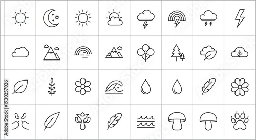 Nature Icons Set: Weather, Plants, Animals, and Elements