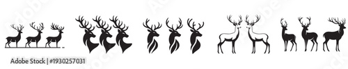 vector set of deer silhouettes