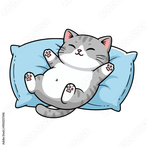 Cute Kitten Sleeping Peacefully on a Soft Blue Pillow Illustration