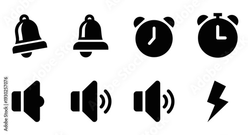Notification Icons: Bell, Alarm Clock, Speaker, Lightning Bolt
