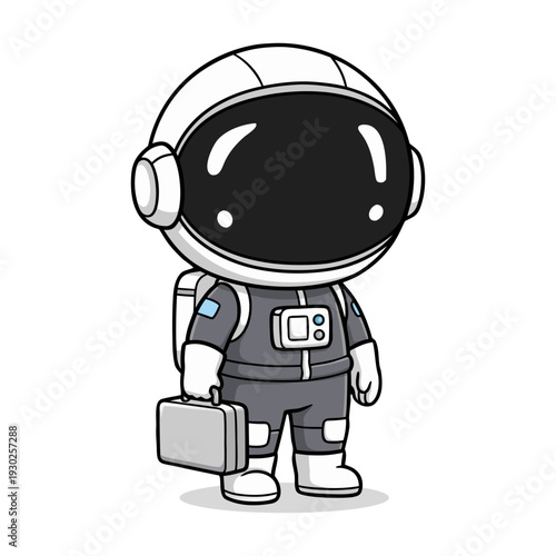 Cute Astronaut Character Holding Briefcase Illustration on White Background