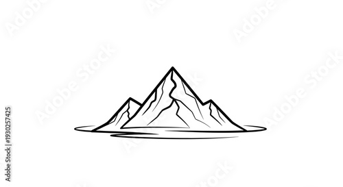 Minimalist Mountain Peak Landscape Line Art Icon, Vector Illustration