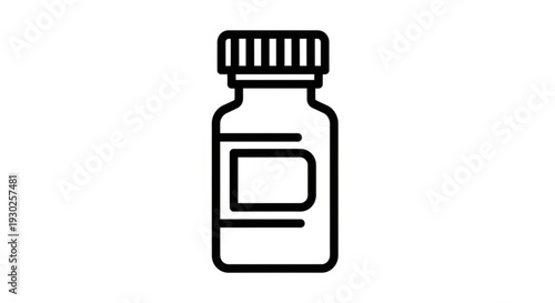 Simple line illustration of a medicine bottle with a label on a plain background from a front viewpoint
