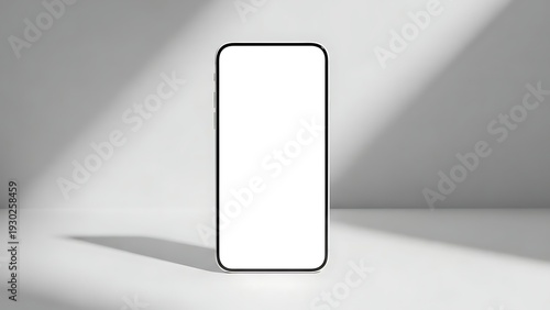 Modern Smartphone Mockup with Blank White Screen on Minimal Desk Workspace in Soft Natural Light