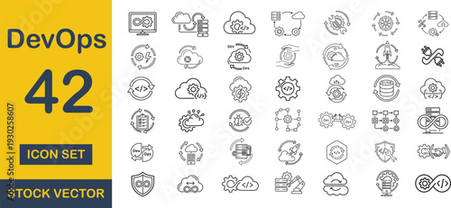 DevOps icon set. Editable line icons. Vector illustration - stock vector.