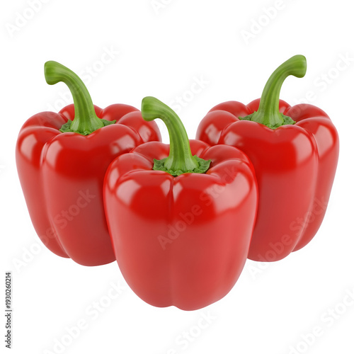 Fresh red bell peppers with green stems isolated on transparent background