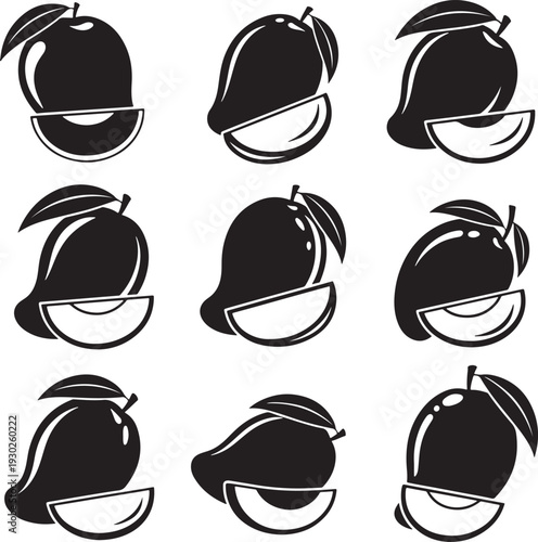 Black and White Vector Plums Icons Set