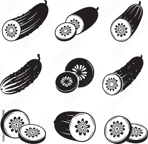 Black and White Brinjal Eggplant Vector Illustration Set