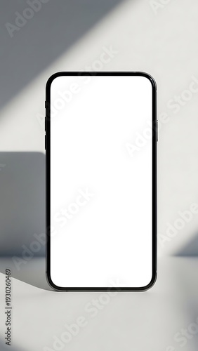 Modern Smartphone Mockup with Blank White Screen on Minimal Desk Workspace in Soft Natural Light