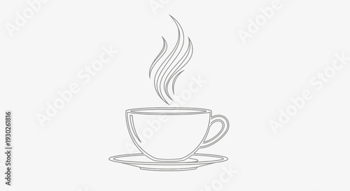 Steaming Hot Coffee Cup Silhouette on White Background, Morning Beverage Icon