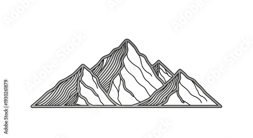 Stylized mountain range illustration, minimalist line art, peak landscape, adventure concept