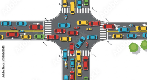 Busy Crossroads with Cars and Traffic.