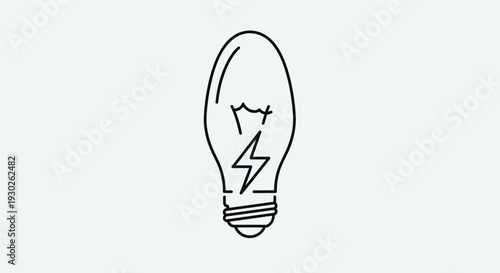 Simple Line Art of a Light Bulb with a Lightning Bolt Inside, Symbolizing Ideas and Energy