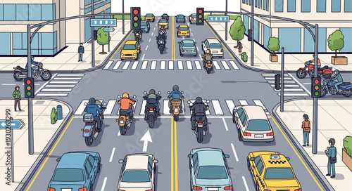 Busy City Street with Vehicles.