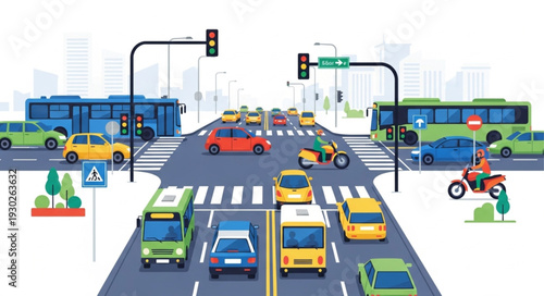 Busy City Street with Vehicles.