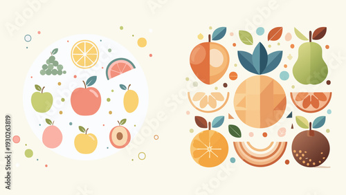 Vibrant Assortment of Fresh Fruits in Flat Design Style, Celebrating Healthy Eating and Natural Sweetness