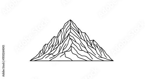 Minimalist Mountain Peak Line Art Icon, Geometric Summit Outline, Nature Landscape Symbol