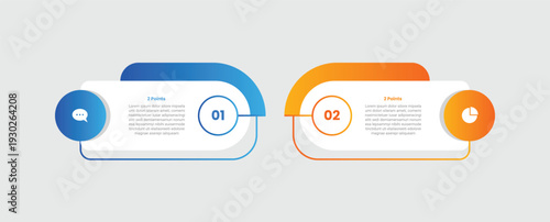 2 points comparison versus infographic with gradient style with round rectangle box with circle and line connection with opposite direction with 2 elements stages
