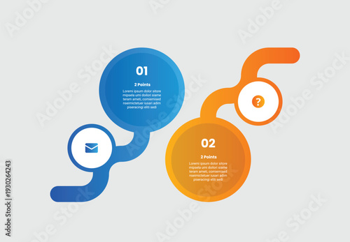2 points comparison versus infographic with gradient style with big and small circle linked with upside down comparison with 2 elements stages