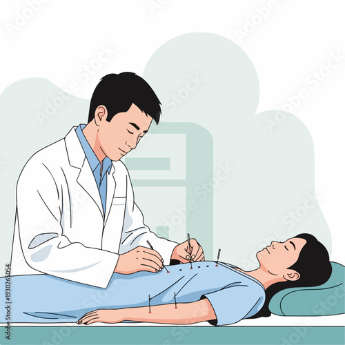 Vector illustration of a person treating acupuncture points