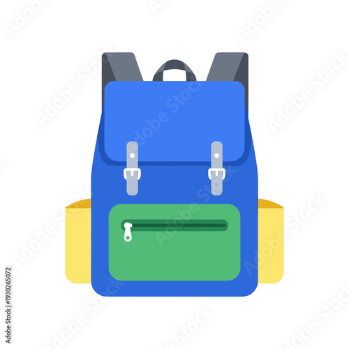 Blue Backpack with Green Pocket Illustration.