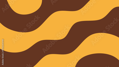 Abstract melting chocolate and caramel liquid background. Dark brown and mustard yellow fluid wave vector illustration. Retro 70s groovy aesthetic wavy wallpaper. Two tone organic curved pattern.