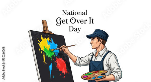 Man painting a colorful canvas on National Get Over It Day to symbolize moving forward and empowerment.