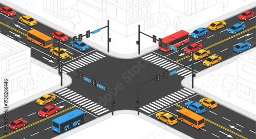 Busy Intersection with Traffic and Cars.
