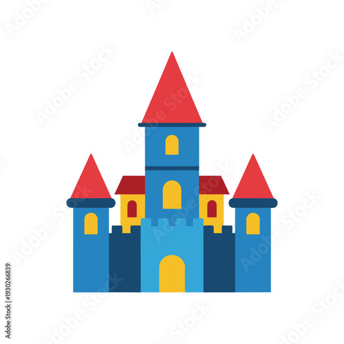 Blue Cartoon Castle with Red Roofs.