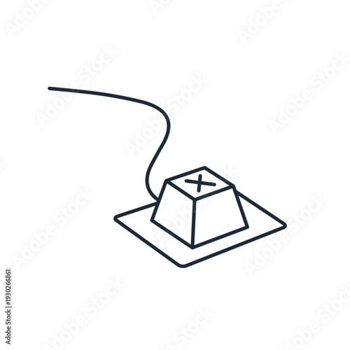 Button key with a cross and a connected cable. Stop, I'm fed up, that's enough. Vector linear icon illustration isolated on white background.