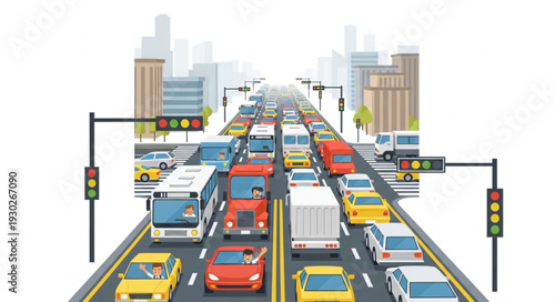Busy Highway with Cars and Trucks.