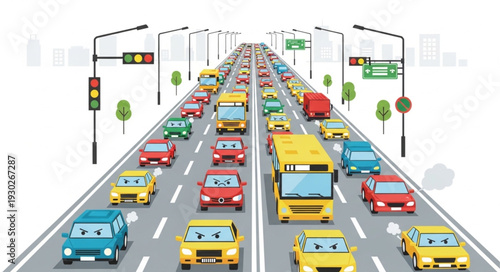 Busy Highway with Cars and Trucks.