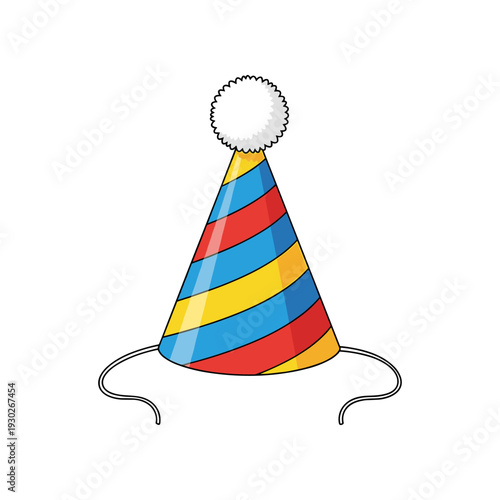 Colorful Party Hat with Pom Pom Decoration.