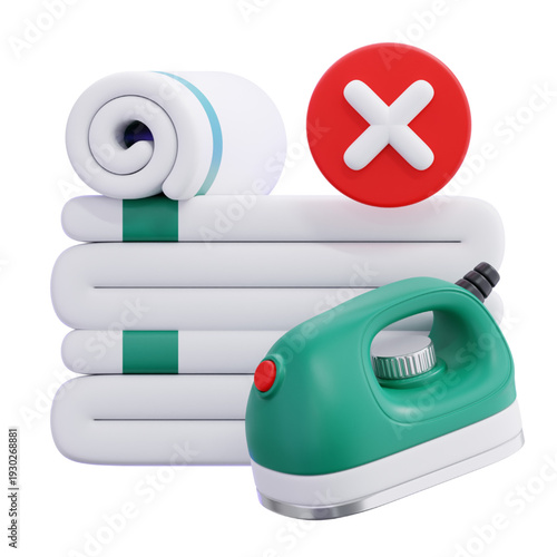 Invalid Laundry Service Ironing and Towels with a Red Cross Sign indicating a Problem or Error