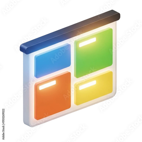 3D rendering of a digital file cabinet with four colored folders, symbolizing data organization and management