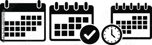 Calendar and clock icons with checkmark for scheduling and time management