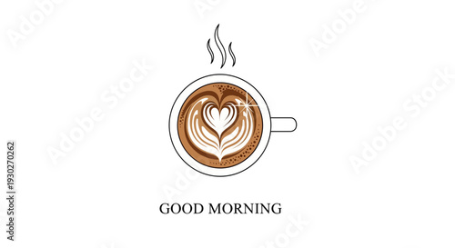 Good Morning Coffee Art Heart Latte Steam Top View