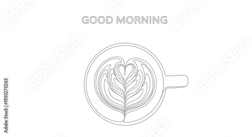 Good Morning Coffee Art Heart Latte Top View