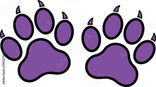 Purple Animal Paw Print Icons with Cute Pet Footprint Symbols for Veterinary Logo, Pet Shop Branding, and Wildlife Design