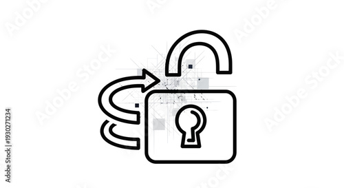 Digital Unlock Icon with Arrows: Security, Access, Data Protection, and Technology Concept