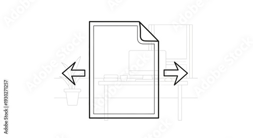 Document Resizing Concept: Paper Size Adjustment with Arrows and Office Background