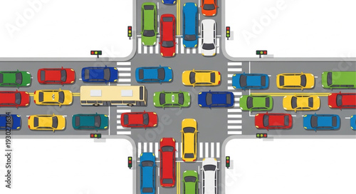Busy Traffic Intersection with Cars.
