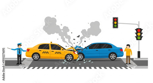 Car Accident at City Intersection.