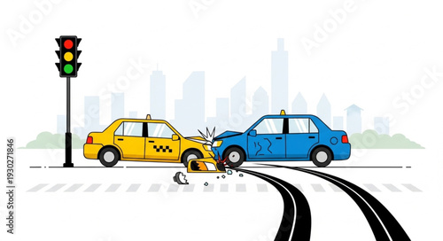 Car Accident at City Intersection.