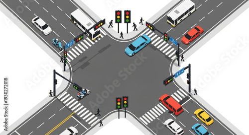 Busy Intersection with Traffic Lights.