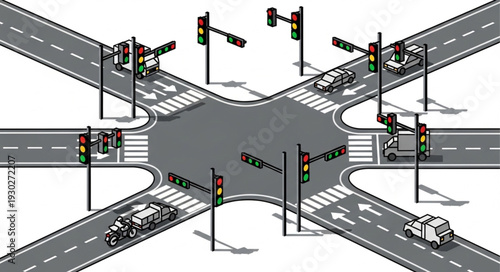 Busy Intersection with Traffic Lights.