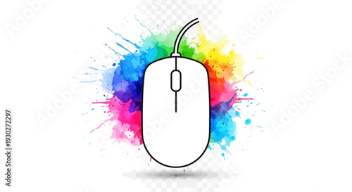 Computer Mouse with Colorful Ink Splashes Background